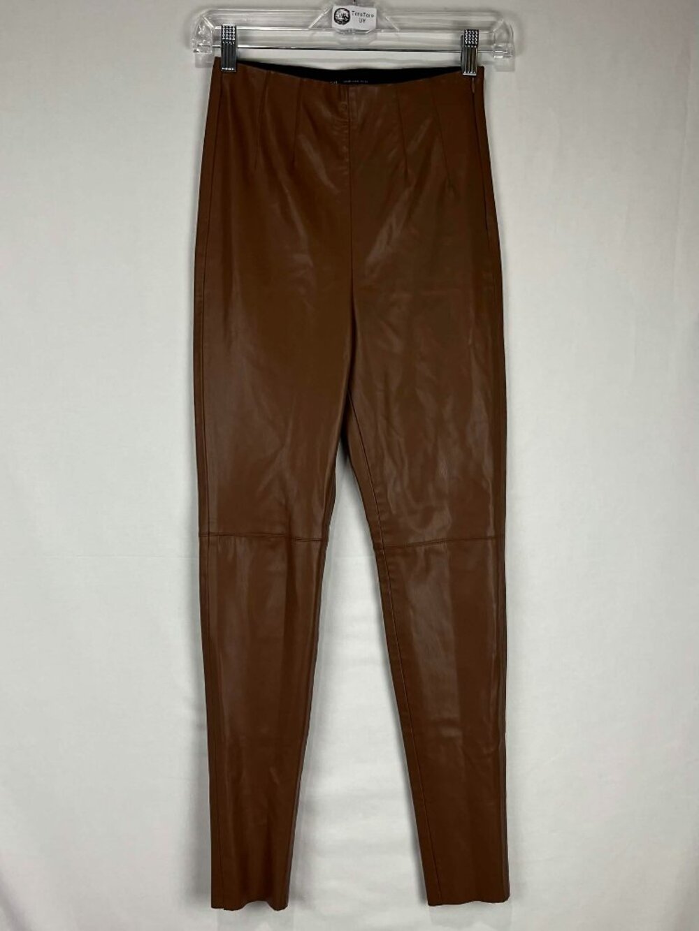 EUC Zara Pants Womens Brown Faux Leather High Waisted Fleece Lined Legging Sz XS